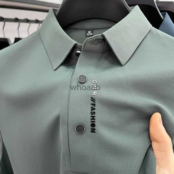 Camicie eleganti da uomo Polo a maniche corte in seta ghiaccio per uomo/uomo Polo casual da lavoro di alta qualità senza traccia Khaki Verde militare Blu navy YQ230926