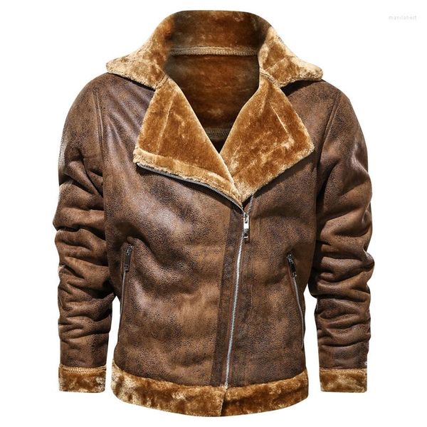 Jaqueta de pele masculina do vintage da motocicleta moda motociclista couro masculino sólido bombardeiro casaco inverno velo plutônio homme outwear punk