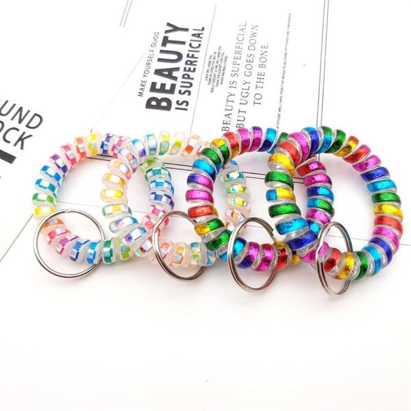 Chaveiro colorido espiral de pulso, bobina de pulso, tpu, pulseira elástica, chaveiro para academia, piscina, crachá de identificação, homens, mulheres, moda, chaveiro h334u