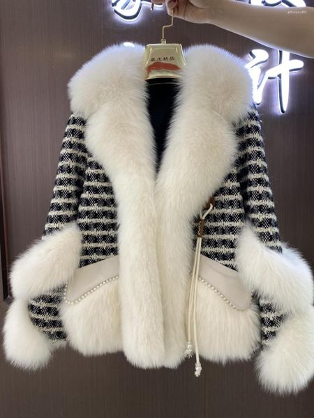 Pelliccia da donna importata capelli veri giacche splicing lana spessa cotone caldo giovane cappotto 2023 autunno e inverno soffici vestiti da donna