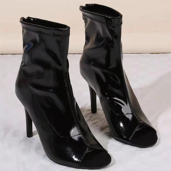 Abendschuhe Außenhandel Mode Schwarz Fischmaul Stiletto Anfänger Tanzparty Coole Stiefel Sandalen