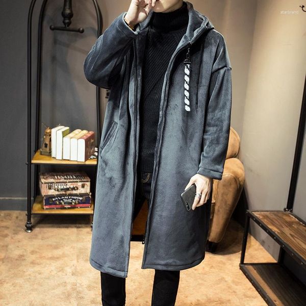 Giacca da uomo in lana MRGB moda invernale in lana tinta unita oversize da uomo casual cappotto caldo streetwear trench lungo maschile con cappuccio