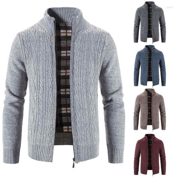 Maglioni da uomo maglione autunno e inverno in pile di lana spessa cardigan con cerniera giacca moda casual rosso abbigliamento maschile