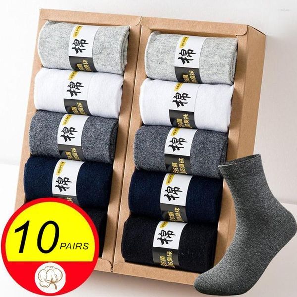 Meias masculinas 10 piars/pacote de alta qualidade negócios homens algodão verão inverno casual preto branco cinza longo tubo meia plus size ue 38-45