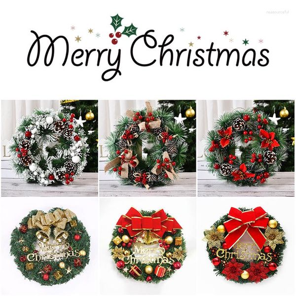 Flores decorativas 30cm guirlanda de natal decoração clássica árvore artificial pinha vermelho berry guirlanda pendurado ornamentos decoração do floco de neve