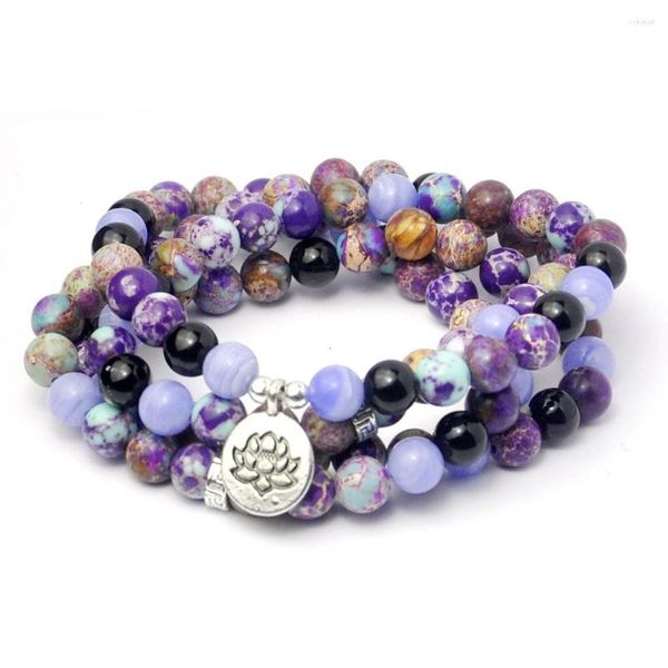 Strang Naturstein Kaiser Türkis Armband 108 Om Lotus Symbol Yoga Kiefer Religiöser Buddhismus Luxus Schmuck Geschenke