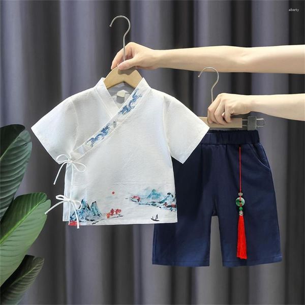 Abbigliamento etnico Abito estivo sottile e carino per ragazzi Camicie casual migliorate Hanfu Camicie per bambini stampate in stile cinese Pantaloni Set Regalo per bambini