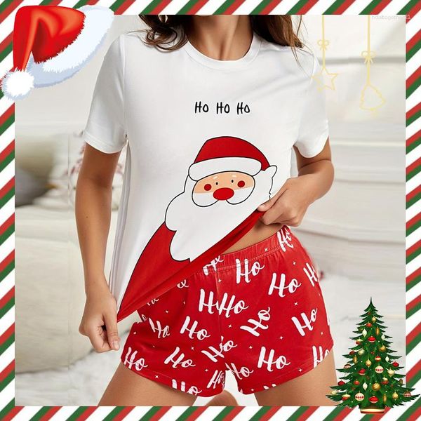 Женская одежда для сна, женские пижамные шорты, рождественские принты для девочек, весенне-летний свободный комплект из двух предметов, комплект сексуального нижнего белья высокого качества, домашняя одежда
