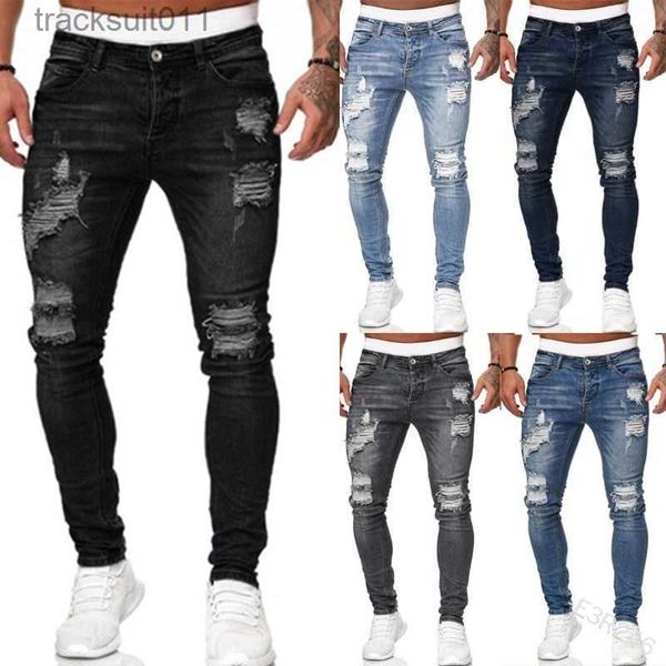 Erkek kot moda sokak tarzı yırtık skinny jeans erkekler vintage yıkama katı denim pantolon erkekler rahat ince fit kalem denim pantolon sıcak satış l230926