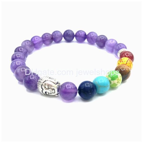 Bracciale con perline Sette Chakra Buddha Energia Yoga Pietra preziosa con accessori Tibet Perline di potere Braccialetti per gioielli con consegna di goccia regalo Dhg4C