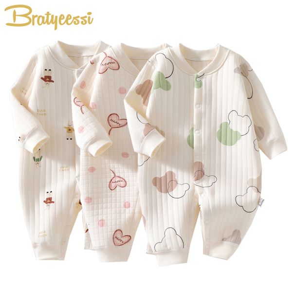 Strampler 3 Schichten geboren Strampler Baumwolle Bär Hase Cartoon Baby Mädchen Overall Herbst Winter Kleinkind Outfit Kleinkind Onesie Kinder Jungen Kleidung 230925