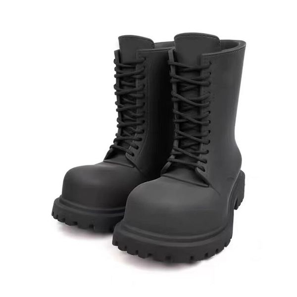 Schwarze Herren-Designer-Stiefel zum Schnüren, runde Zehenpartie, hohe Outdoor-Stiefeletten für Herren