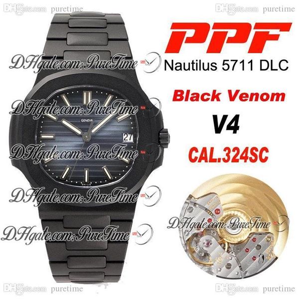 Novo ppf 5711 324sc 324cs relógio automático masculino preto venom dlc d-azul textura dial pulseira de aço inoxidável 40mm edição ptpp 233l