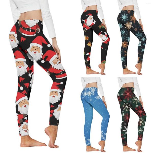 Leggings da donna Natale Natale per donna Pantaloni fitness modello alce allenamento leggin elasticizzato elasticizzato anno regalo femminile Legins