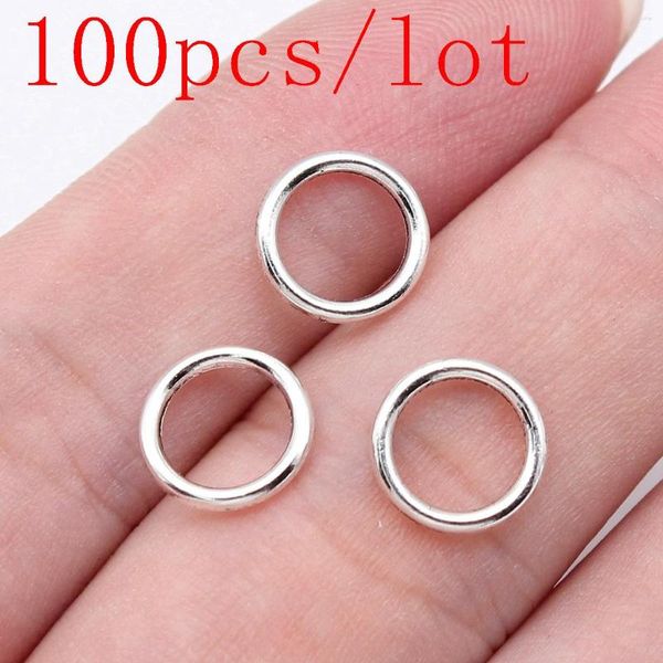 Encantos 100 peças colar circular atacado joias fazendo suprimentos 10x10mm cor prata antiga