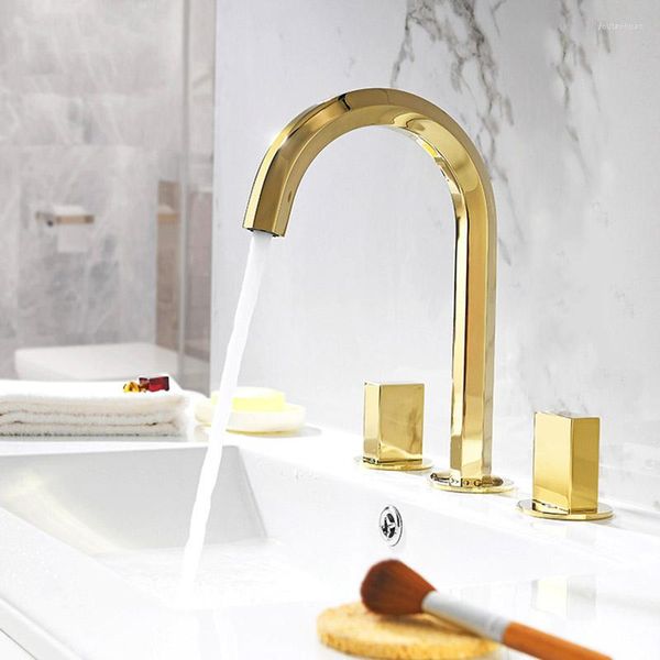 Rubinetti per lavandino del bagno Rubinetto per lavabo diffuso in ottone Miscelatore per acqua fredda e montaggio su piano Rubinetto Oro / Oro rosa / Nero