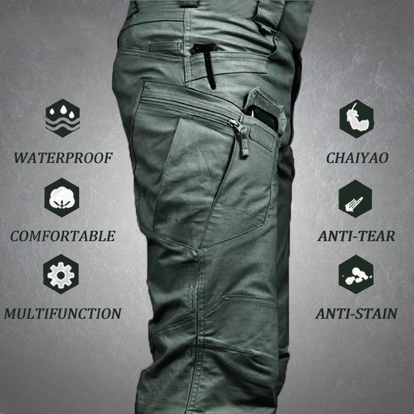 Calças masculinas táticas calças de carga homens ao ar livre impermeável swat combate militar camuflagem calças casuais multi bolso calças masculino trabalho corredores 230925