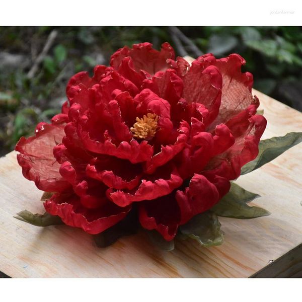 Grampos de cabelo acessórios feminino seda impresso padrão flor vermelha senhora imagem série estilo planta de grandes dimensões peony21cm 1pc