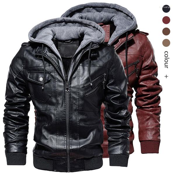 Jaqueta masculina de pele vintage para motocicleta, casaco bomber de couro de lã grosso, moda quente de inverno 2023