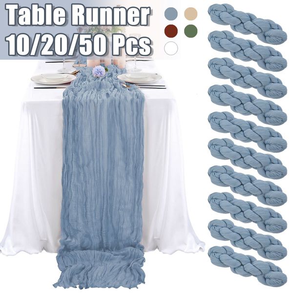 Corredor de mesa 10/20/50 unidades de toalha de mesa de gaze de 10 pés corredor de mesa boho toalha de mesa de casamento azul empoeirado para festa de feriado de chá de panela 230926