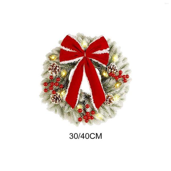 Dekorativer Blumen-Weihnachtskranz mit Lichterkette, handgefertigte Haustür-Weihnachtsgirlande für Wand, Veranda, Büro, Party-Ornament