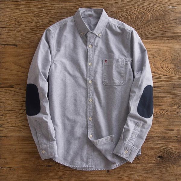 Camisas casuais masculinas algodão oxford para homens remendo manga longa versátil ameikeji moda masculina sarja carga camisa de trabalho dos homens roupas 5xl