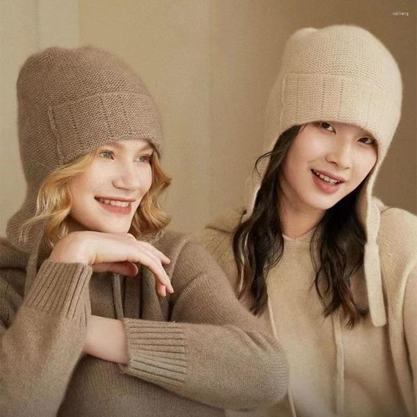 Berretti 2023 Stile retrò Cashmere Berretto per le orecchie Morbido cappello lavorato a maglia per le donne Passamontagna caldo Panama Fibbia da viaggio di alta qualità