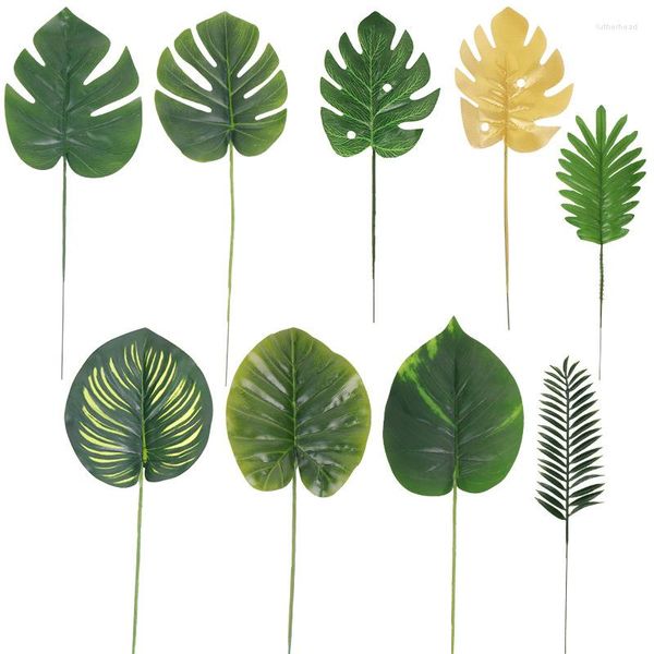 Декоративные цветы 10 шт. искусственные растения тропические пальмовые листья для гавайской темы Луау домашний сад вечеринка джунгли пляжный декор стола