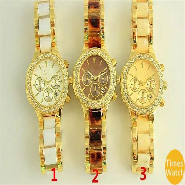 Famoso orologio da polso di moda femminile di marca M in acciaio inossidabile da donna in oro al quarzo Giappone move regalo wacthes272o