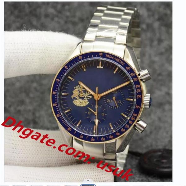 Orologi da uomo Occhi sulle stelle Orologio cronografo sportivo Carica della batteria limitata bicolore oro quadrante blu quarzo professionale immersione Wri285y