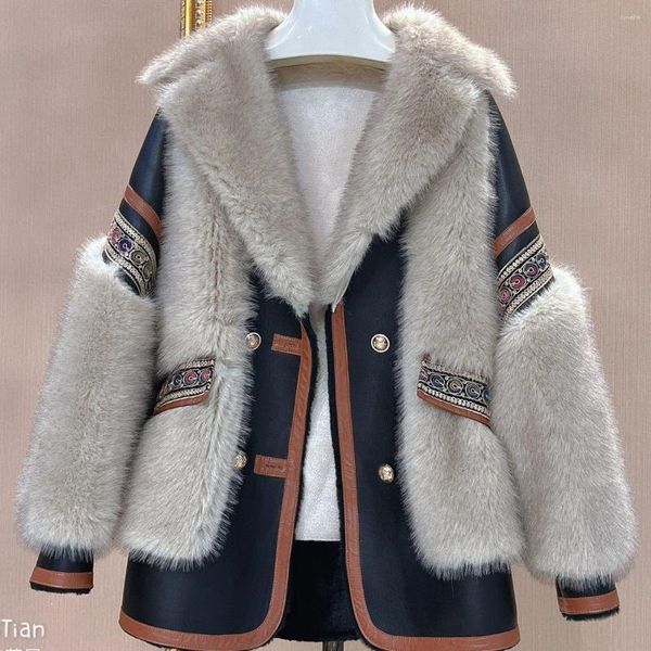 Pelliccia da donna Autunno Inverno Giacca in pelle Donna Cappotto finto Manica lunga Vintage Streetwear Giacche ispessite Bottoni