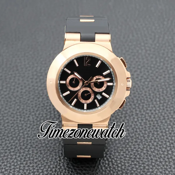 Neue Aluminium 103868 Miyota Quarz Chronograph Herrenuhr Stick Markers Schwarzes Zifferblatt Roségold Gehäuse Kautschukarmband Herren Sportuhren TWBV Timezonewatch Z13A