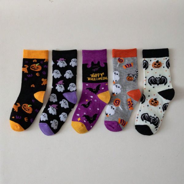 Детские носки, комплект из 5 шт., детские носки на Хэллоуин, косплей с принтом, подарок для вечеринки, креативный хлопок, забавная тыква, ребенок 230925