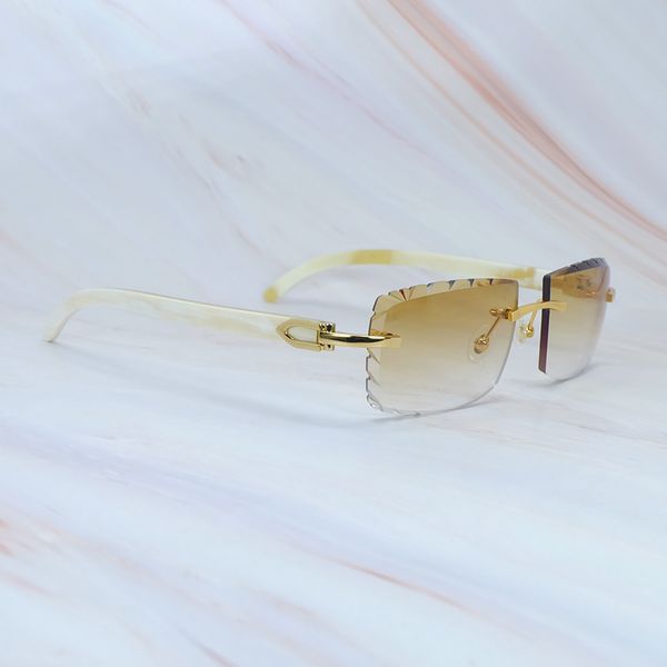 Weiße Büffelhorn-Sonnenbrille, kleine Diamantschliff-Sonnenbrille, echtes Büffelhorn, stilvolle Vintage-Carter-Luxusbrille, Goldrahmen