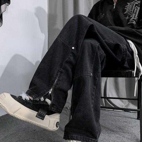 Jeans masculinos baggy hombre novo design preto denim calças soltas vaqueros masculino moda retalhos reta jean pant l15 230926