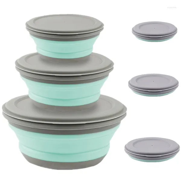 Kaseler 3 PC/Set Kamp Çekme Katlanabilir Silikon Katlanabilir Öğle Yemeği Kutusu Salata Kapağı Genişletilebilir Depolama Konteyneri Bento