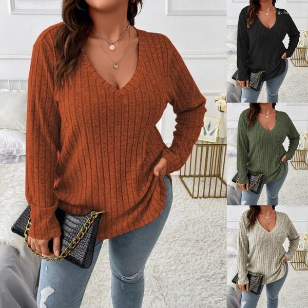 Женские свитера 2023, осень/зима, однотонный, большой топ, с v-образным вырезом и длинными рукавами, полосатая футболка с начесом, свободный пуловер, женские подарки