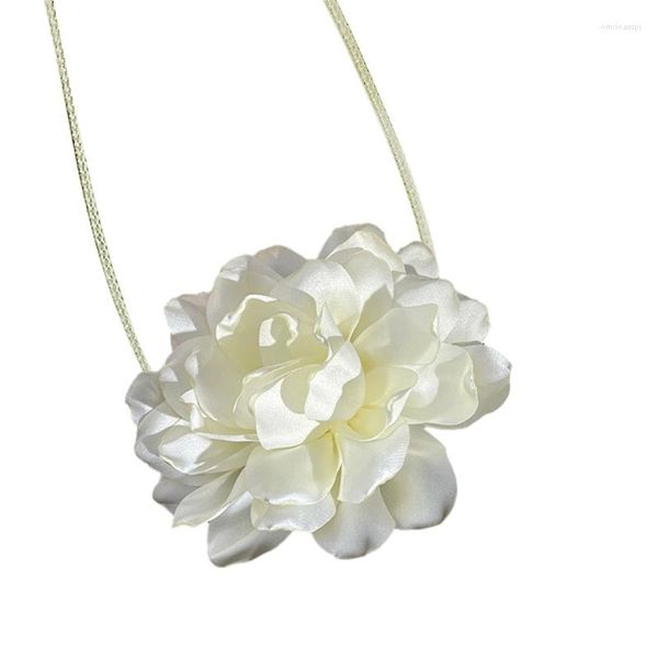 Collana girocollo con fiori a corda lunga, collane a catena con lacci grandi ed eleganti, materiale in tessuto, gioielli per collo X3UD