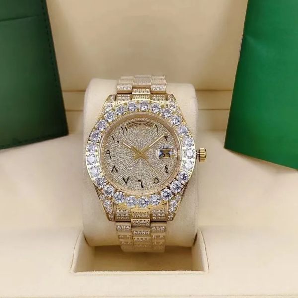 Relógio masculino automático completo, relógio mecânico tamanho 44mm, lindo diamante frisado, aço inoxidável, função à prova d'água, masculino como um presente