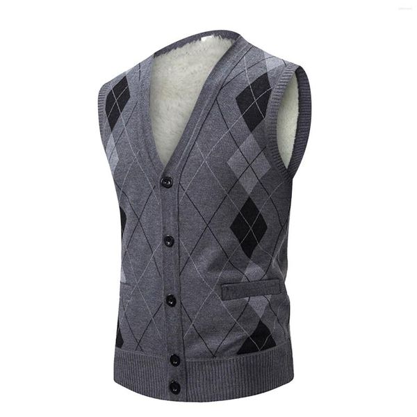 Gilet da uomo scozzese da uomo cardigan in lana lavorato a maglia gilet con bottoni maglione autunno e inverno con tasca ritagliata maglione imbottito uomo top