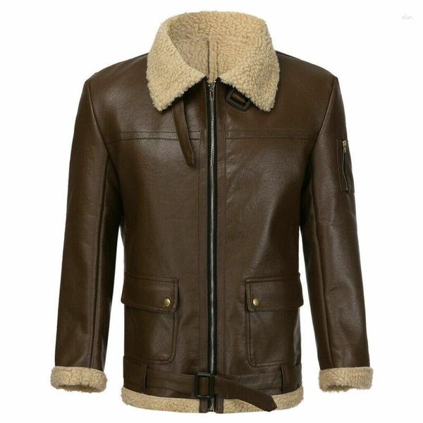 Pelliccia da uomo invernale da uomo foderata in lana di agnello giacca di pelle Parka outwear cappotto da uomo retrò locomotiva cerniera PU caldo