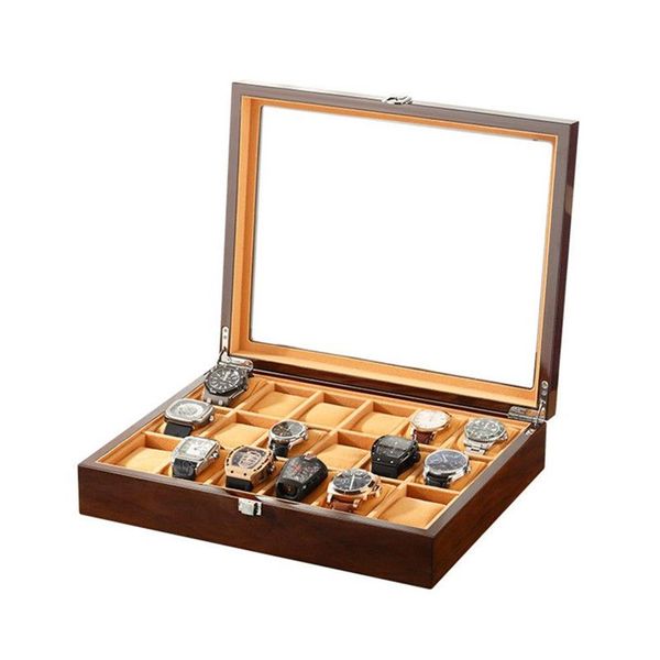Uhrenboxen Gehäuse Massivholz Box 18 Slots Sammlung Lagerung Männer Quarz Mechanische Uhren VitrineWatch277B