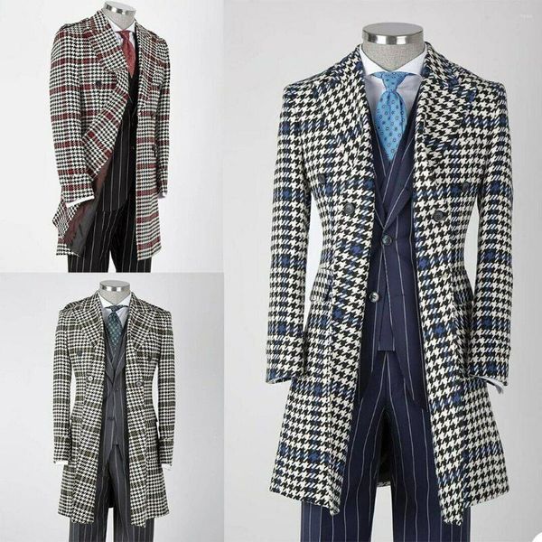 Abito da uomo in lana di lana da uomo Cappotto lungo a quadri scozzese Bussiness Office Party Prom Blazer Tailor Made Costume causale formale Homme