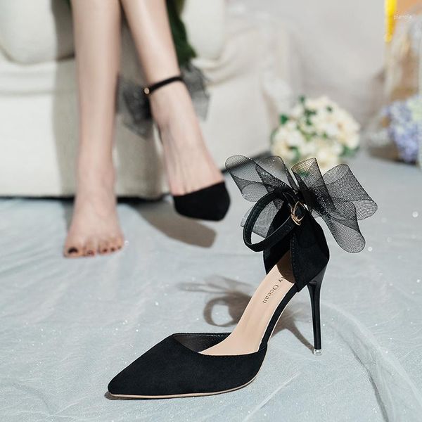 Chaussures de robe Tulle Bow Talons Designer Stiletto Haute Femmes Pompes 2023 Mariage Mariée Dames Fête Bal Grande Taille 44 45