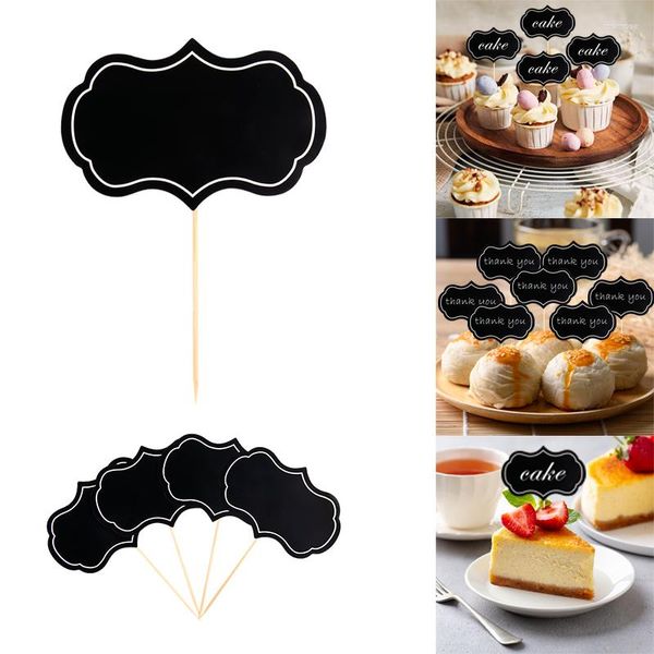 Suprimentos festivos 24 peças topper de bolo preto cartões de inserção editáveis com palito para festa de aniversário de casamento decoração de presentes fofos