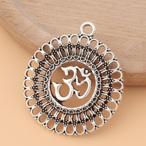 Colares de pingente 6 pçs/lote tibetano prata filigrana aum yoga flor encantos pingentes para diy colar jóias fazendo descobertas acessórios