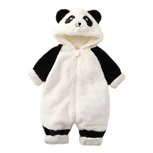 Macacões unisex roupas de bebê snowsuit infantil bonito dos desenhos animados panda com capuz casaco de inverno quente flanela forro macacão para meninos meninas 230925