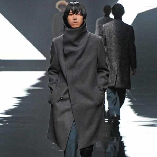 Casaco De Lã Masculino Trench 2023 Outono E Inverno Solto Moda Casual Lapela Grande Preto De Comprimento Médio De Lã