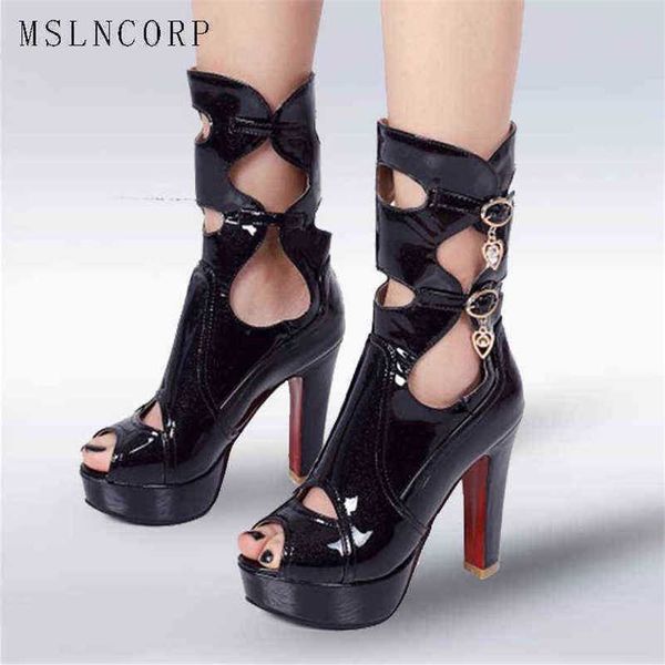 Stiefel Mode Frauen Frühling Sommer Offene spitze Sandalen Dicke High Heels Plattform Gladiator Sexy Knöchel Riemen Schnalle Schuhe 220629