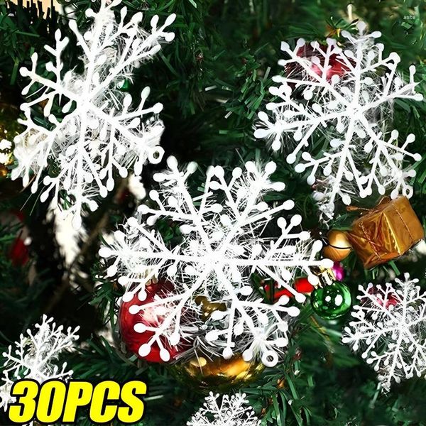 Decorações de Natal 30 Pçs / saco Decoração de Floco de Neve de Plástico Branco Árvore Artificial Xmas Ano Festa Casa